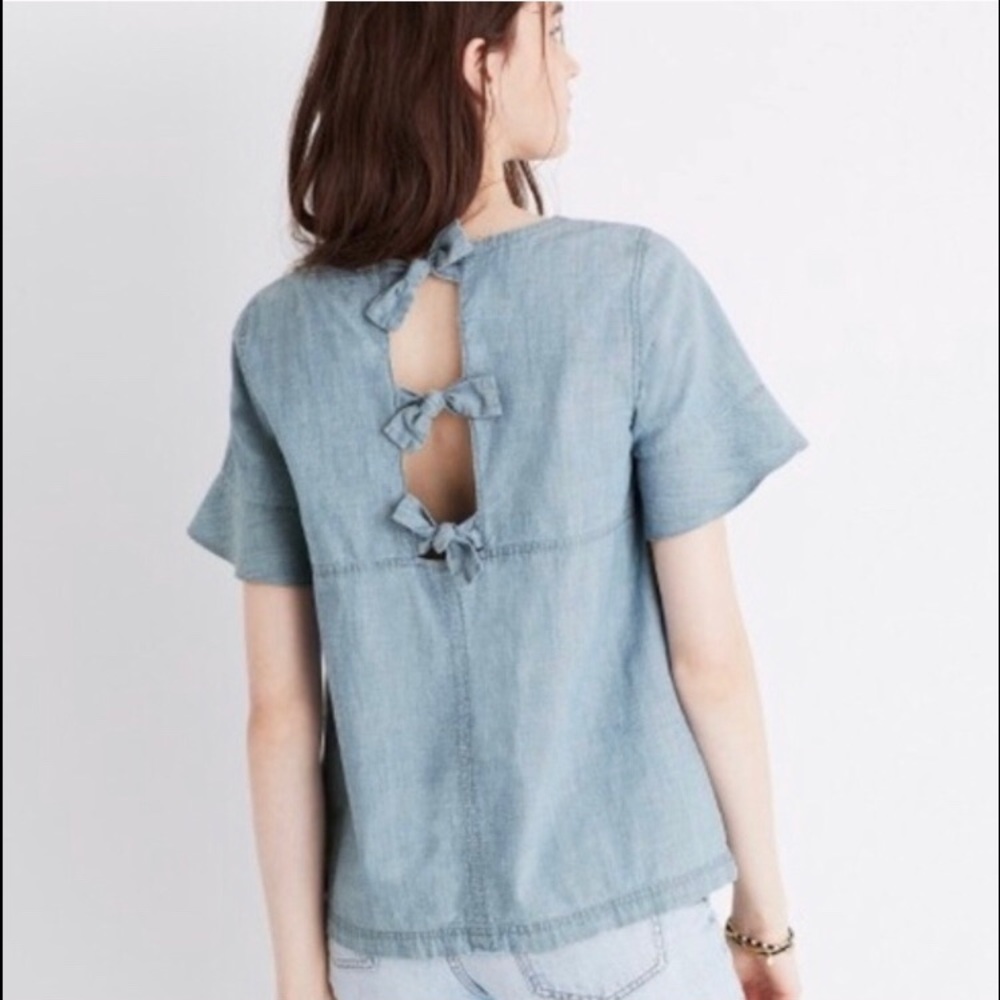 Madewell Chambray Bow Back Top